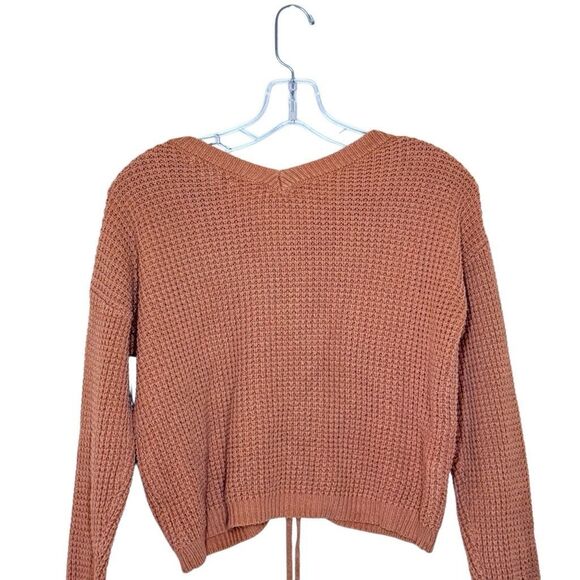 Sincerely Jules Brown Long Sleeve Cropped Sweater Size S Knitted Ruched - Picture 5 of 9